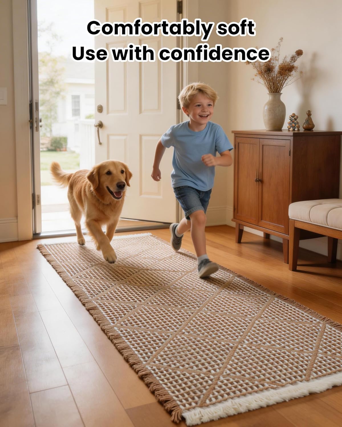 Large Bathroom Rugs 2' x 6', Long Runner Rug Waffle Bath Mat for Kitchen Rugs, Absorbent and Washable Bathroom Mat for Laundry Room, Soft Boho Runner Decor, Entryway Hallway Runner Rug No Slip