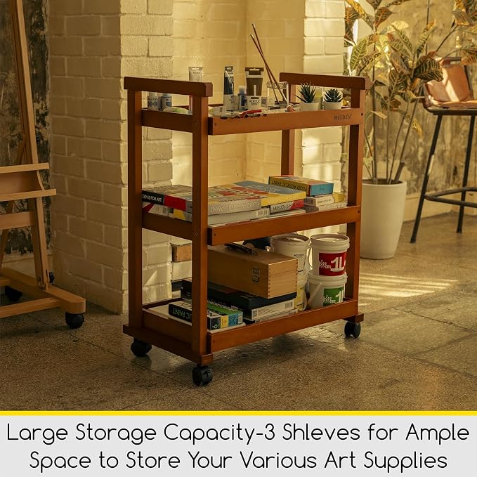 MEEDEN Art Supplies Cart, Walnut 3-Tier Multifunctional Art Storage Cart - Image 5