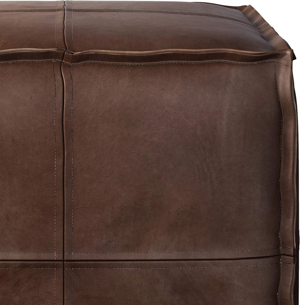 SIMPLIHOME Brody 18" Wide Square Pouf in Distressed Dark Brown Faux Leather
