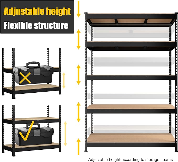 PrimeZone 4 Pack Storage Shelves 48" x 24" x 72", 5 Tier Adjustable Garage - Image 6