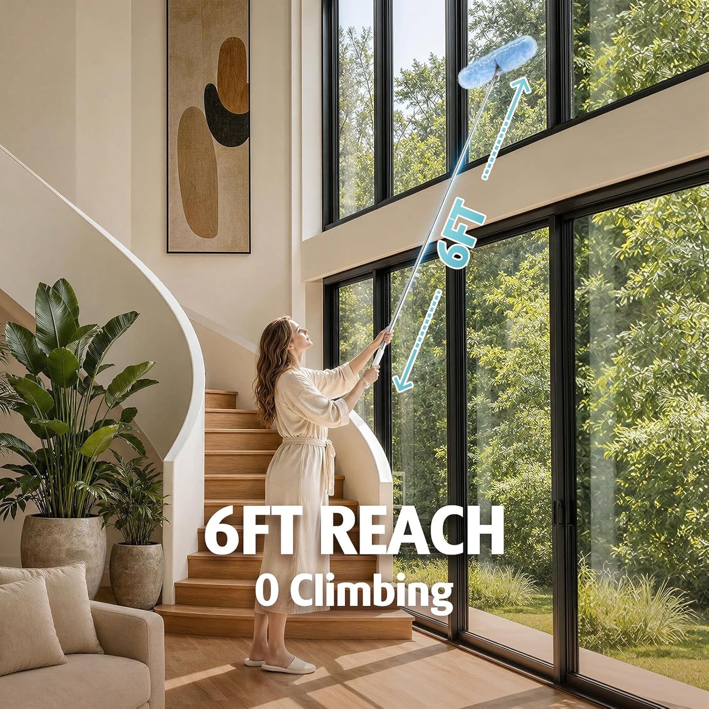 6 ft Extendable Duster Handle with 20 Refills, Compatible with Swiffer, Disposable Microfiber Dusting Pads for Home Cleaning, Ceiling, Fan, Window, Hard-to-Reach Areas