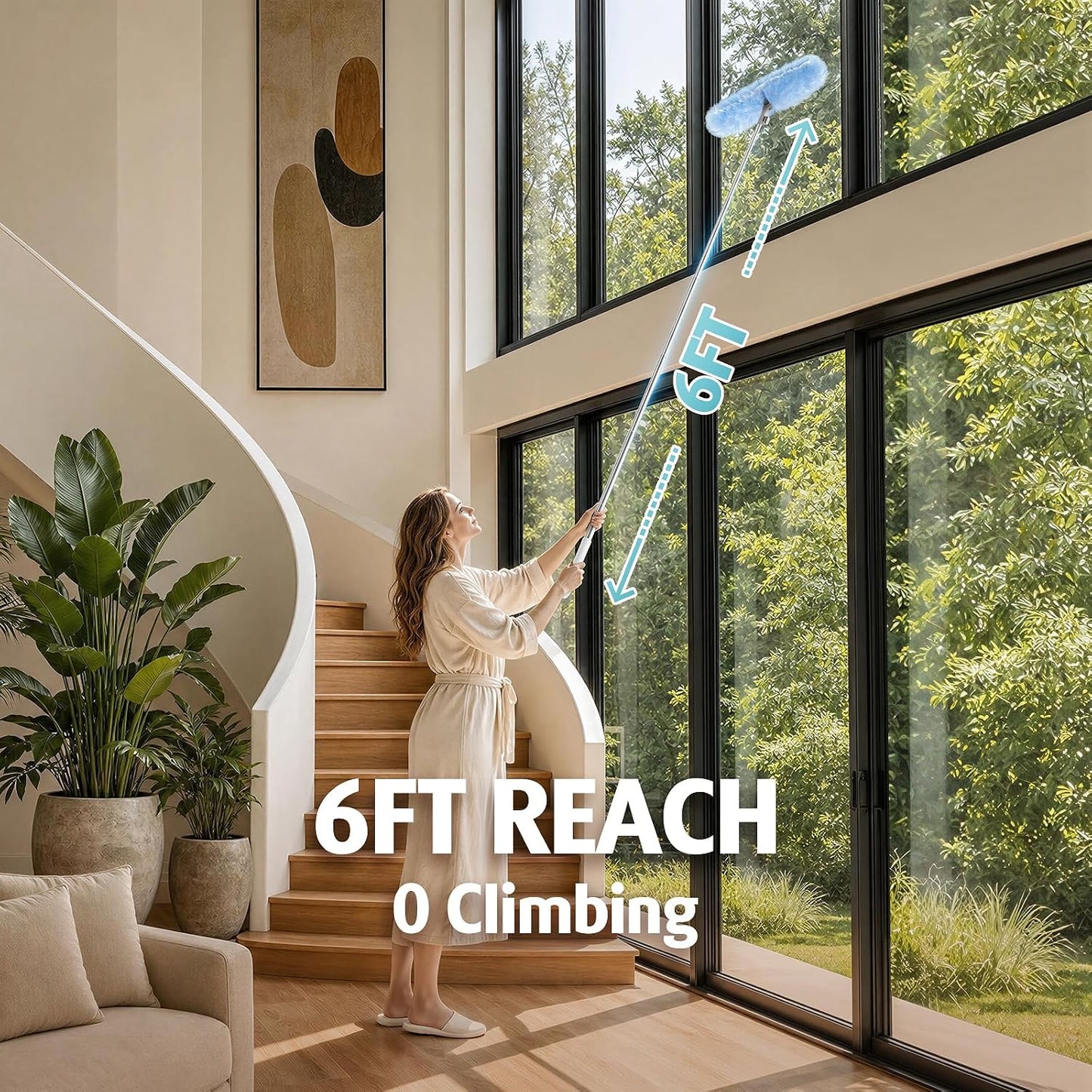 6 ft Extendable Duster Handle with 20 Refills, Compatible with Swiffer, Disposable Microfiber Dusting Pads for Home Cleaning, Ceiling, Fan, Window, Hard-to-Reach Areas