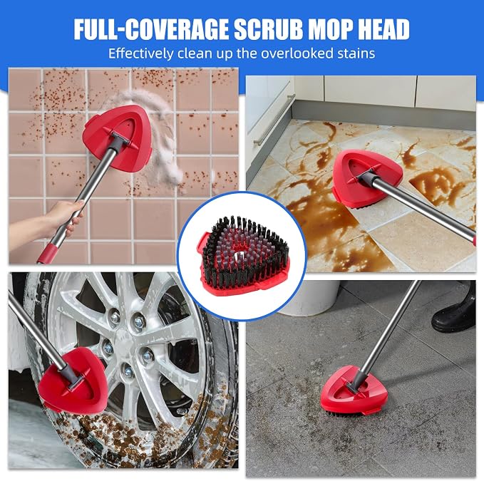 2 Pcs Full-Coverage Spin Mop Scrub Brush Heads and 1 Mop Base Part Replacement - Image 7
