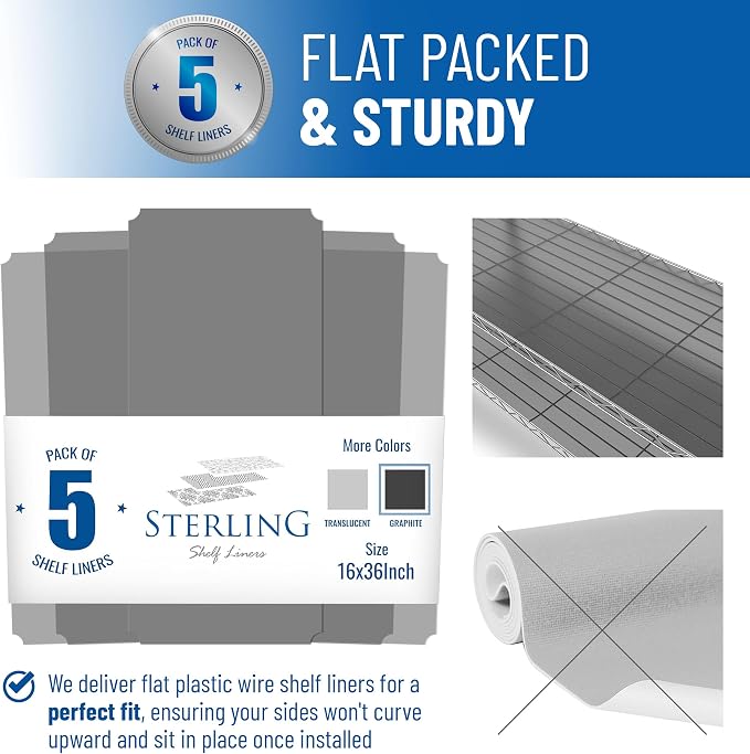 Sterling Shelf Liners for Wire Shelf System: Set of 5 in Graphite: 16 x 36 - Image 3