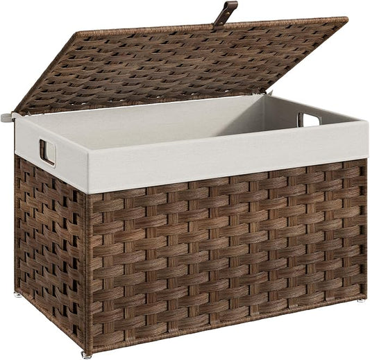 HOOBRO Storage Basket with Lid, 17.2 Gallon Wicker Basket, Handwoven Blanket by HOOBRO