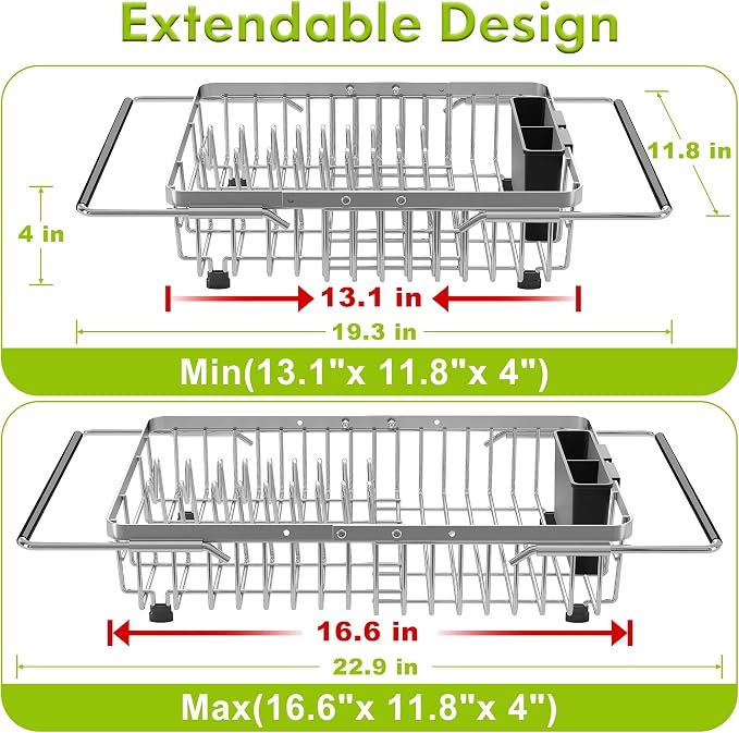 JASIWAY Dish Drying Rack in Sink, Expandable Stainless Steel Dish Drainer - Image 2