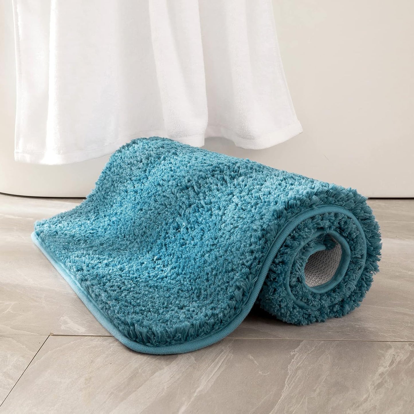 MIULEE Teal Bathroom Rugs, Soft Small Absorbent Microfiber Bath Rugs Non Slip Quick Dry Fluffy Bath Mats for Bathroom Floor Tub Showers, Machine Washable, 16x24 Inch