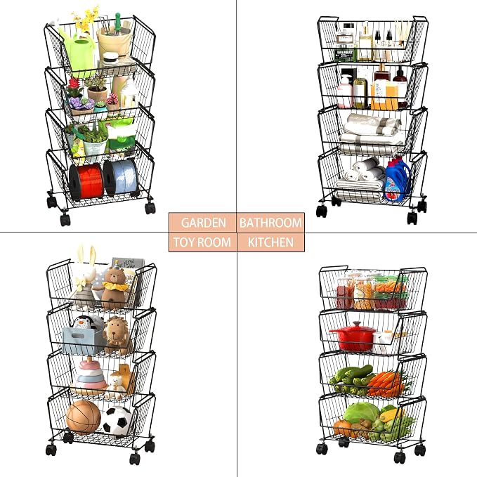 PUSDON 4-Tier Stackable Metal Storage Baskets, Anti-Rust Fruit Vegetable Rack - Image 5