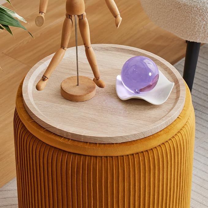 Round Ottoman with Storage Set of 2-Upholstered Velvet Vanity Stool - Image 6
