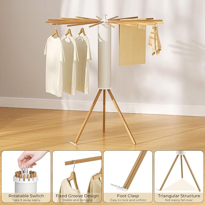Tripod Clothes Drying Rack, Garment Rack Portable and Foldable Space Saving - Image 4