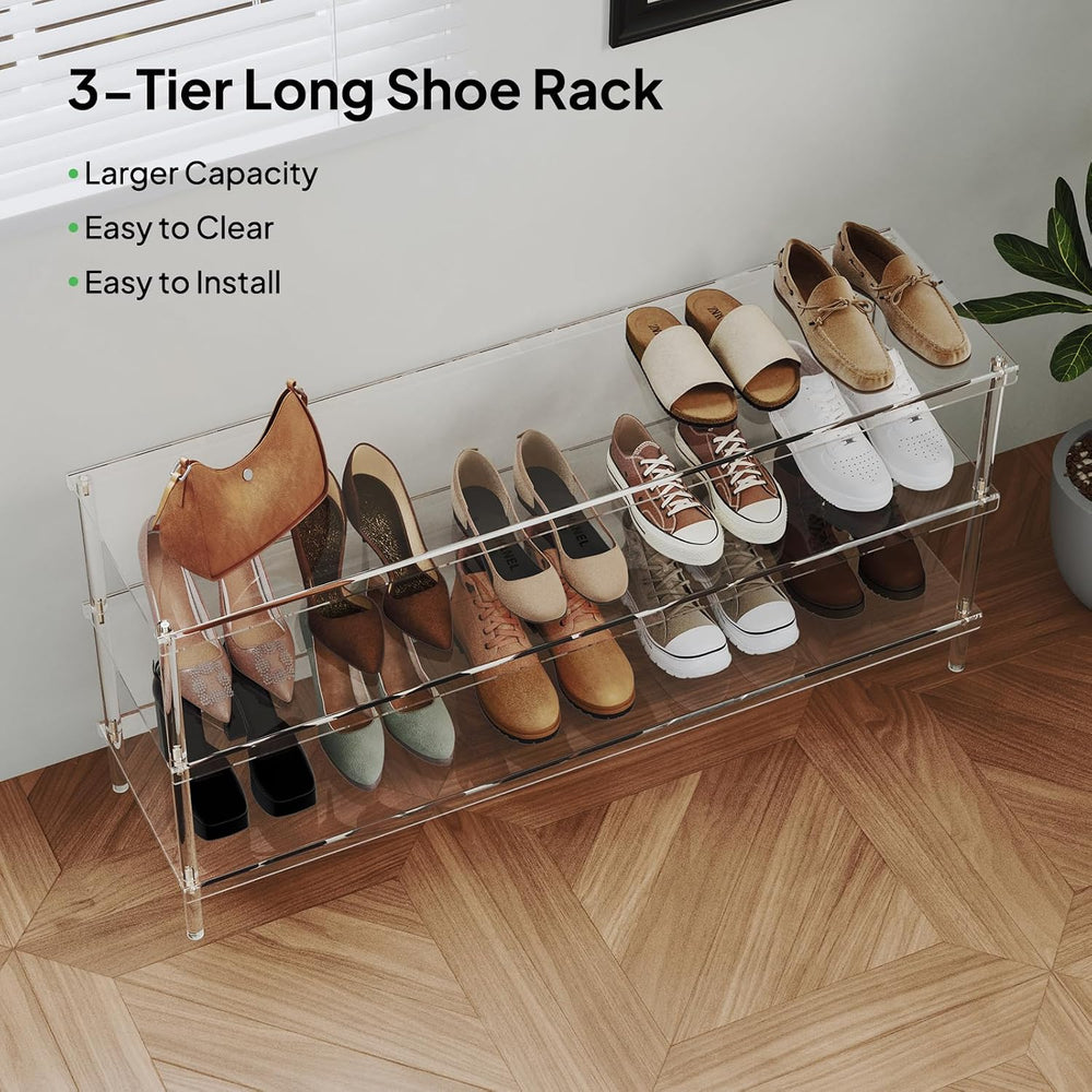 Aquiver Acrylic 3-Tier Long Shoe Rack - Clear Wide Shoe Rack for Closet - Ent...