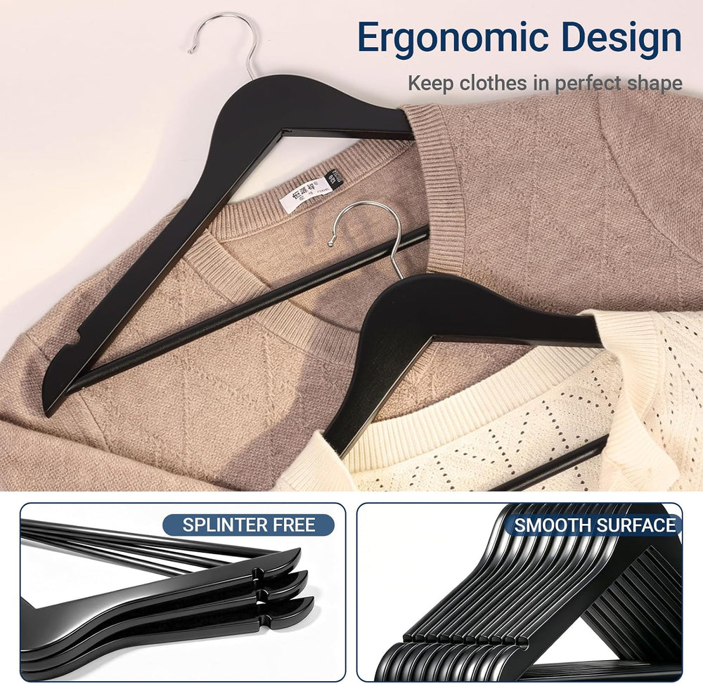 Amber Home 30 Pack Black Wooden Coat Hangers, Wood Suit Hangers