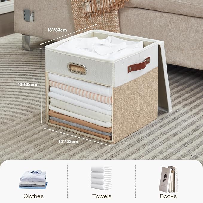 Fabric Storage Cubes with Clear Windows and Lids, Decorative Storage Boxes - Image 2