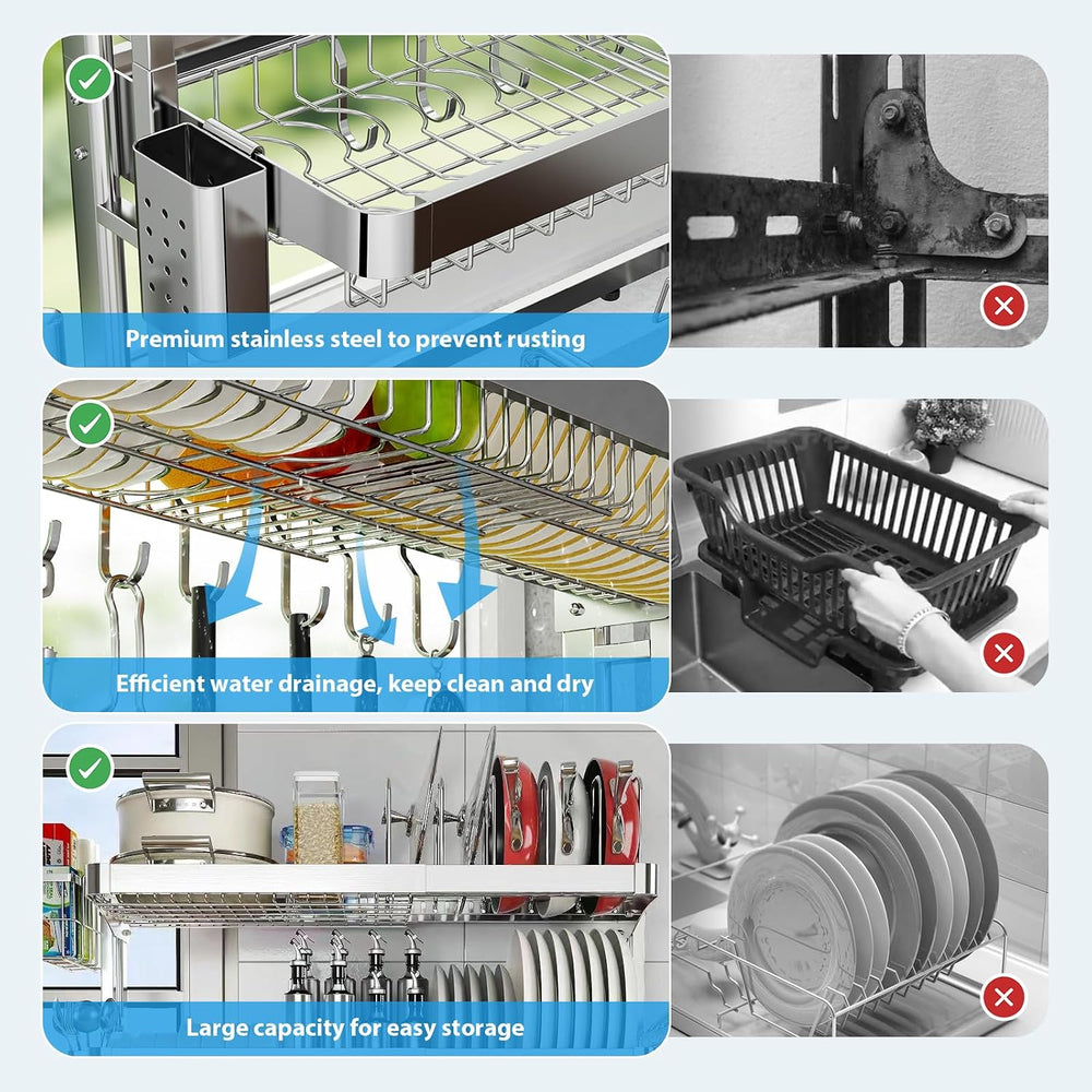 Over The Sink Dish Drainer Drying Rack 3 Tier Adjustable Width