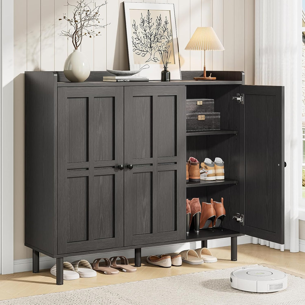 ONBRILL Shoe Cabinet with 3 Doors & Adjustable Shelves for Entryway(Black)