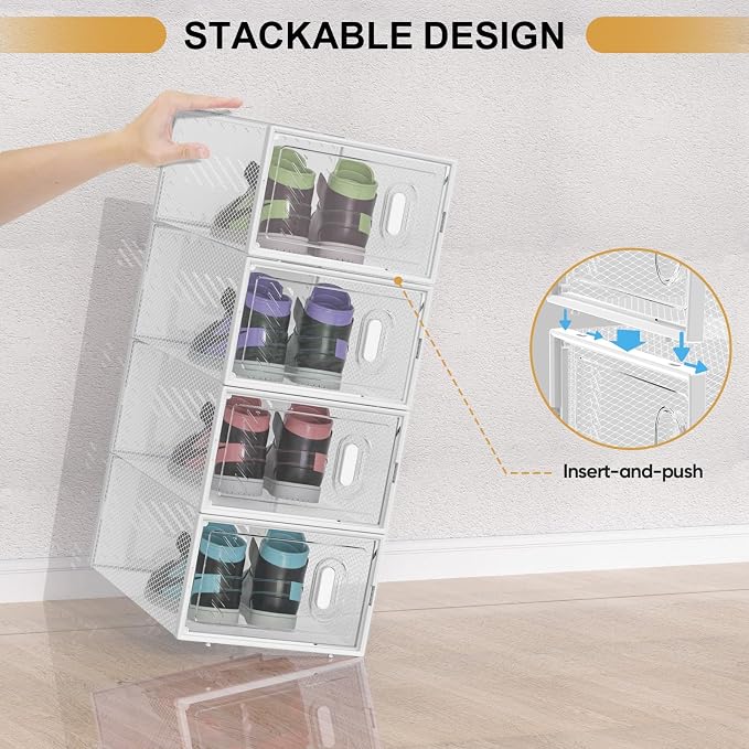 BALEINE 12 Pack Stackable Shoe Storage Boxes Fit Size 11, Thickened Clear Shoe - Image 6