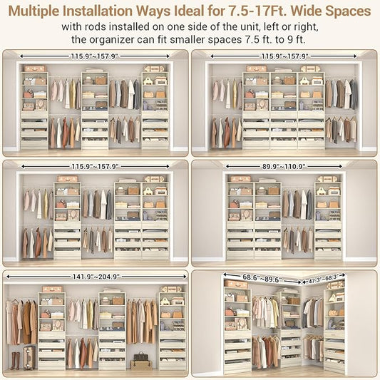 Aheaplus Closet System with 12 Drawers, 8.5-11.5Ft Wood Closet Organizer System - Image 2
