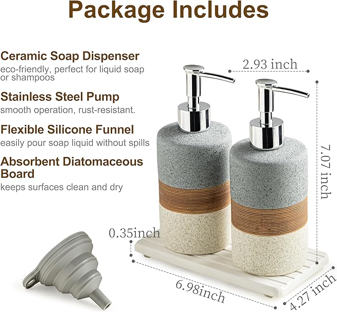 Ceramic Soap Dispenser Set – Hand Soap, Dish Soap, Shampoo & Shower Soap - Image 3