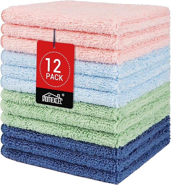 HOMEXCEL Microfiber Washcloths 12 Pack, Highly Absorbent and Soft Face Towel by HOMEXCEL