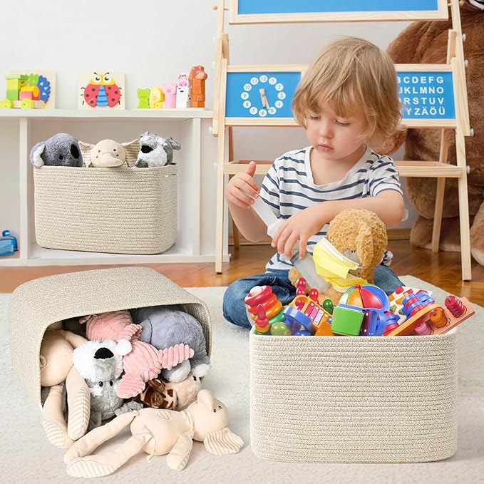 3-Pack Shelf Baskets for Organizing, Woven Storage Basket for Shelves, Cotton - Image 3