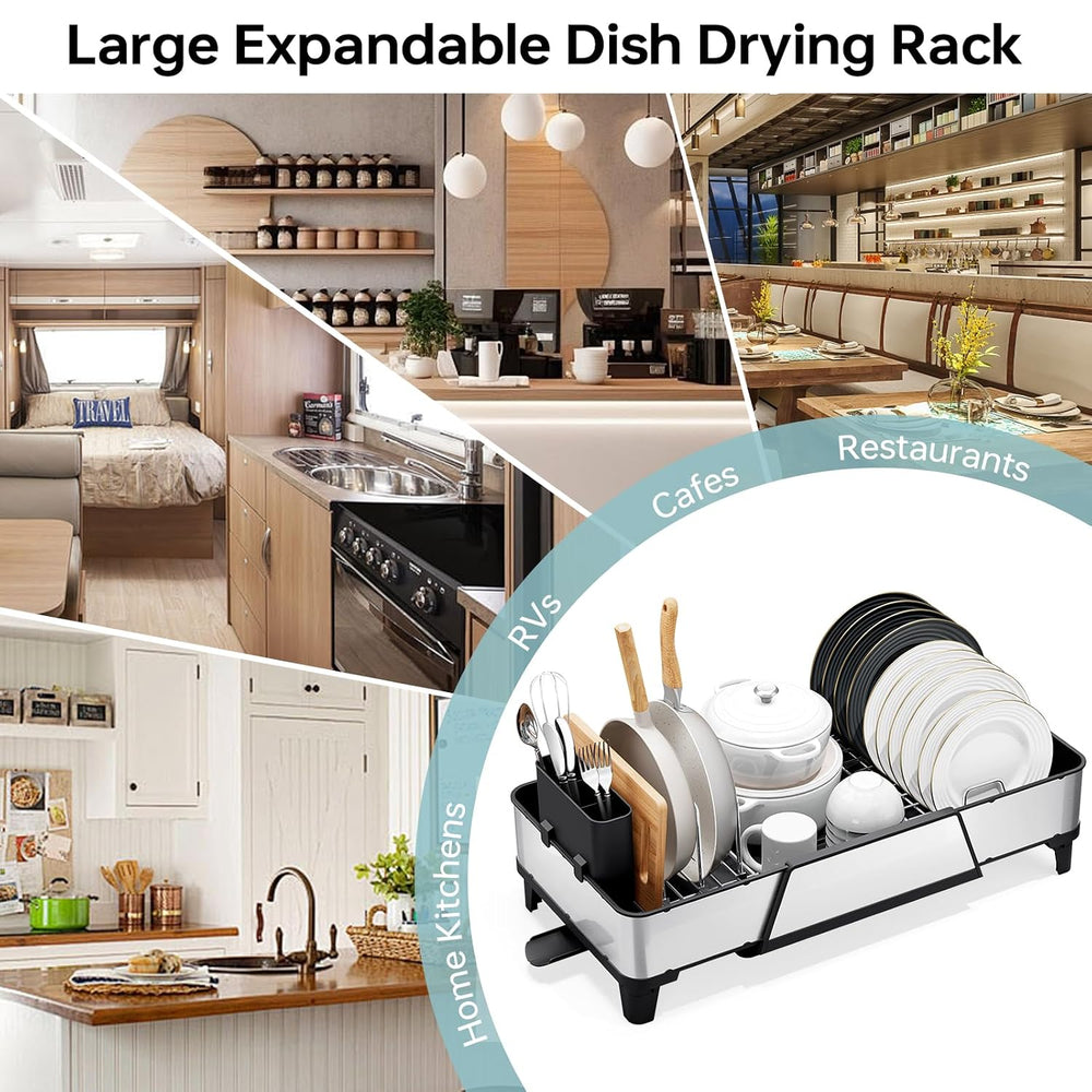 Urackify Large Expandable Dish Drying Rack for Kitchen Counter, Black