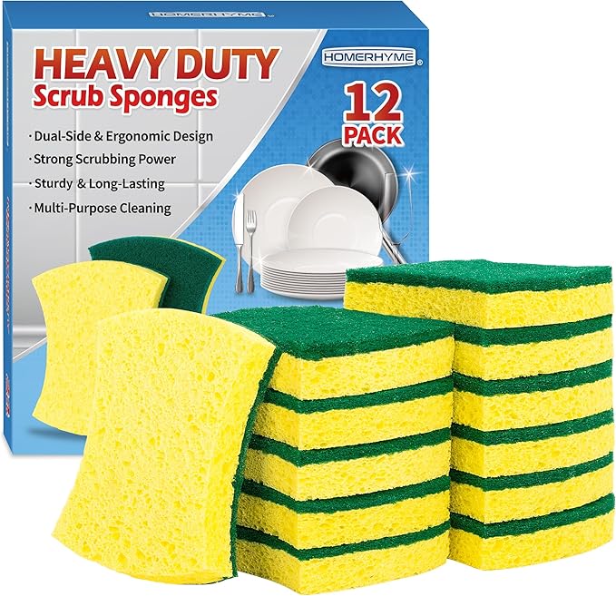 HOMERHYME Heavy Duty Cellulose Scrub Sponges, 12 Pack Dual-Sided Multipurpose by HOMERHYME