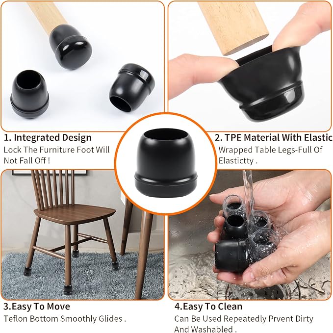 Ezprotekt 24 Pcs Black Chair Leg Sliders - Image 6
