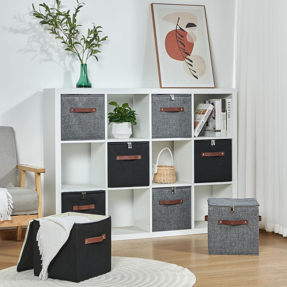 4PCS Storage Cubes with Lids Cotton Linen Fabric Bins Boxes