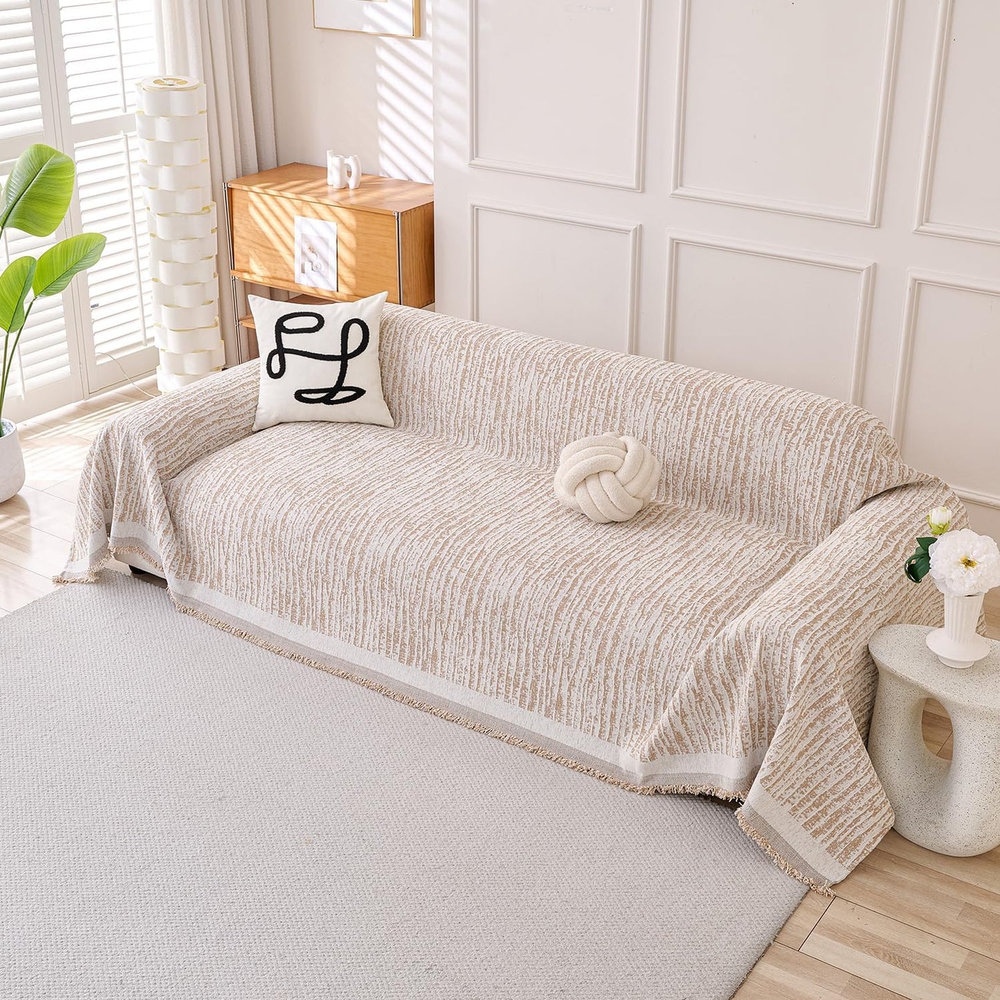 Erke Couch Cover Sheet Blanket, Sofa Cushion Slip Covers, L Shape Sectional Furniture Decor Protector, Machine Washable Chenille Slipcover for Pets Dogs Cats (Texture Coffee, 86" x 150")
