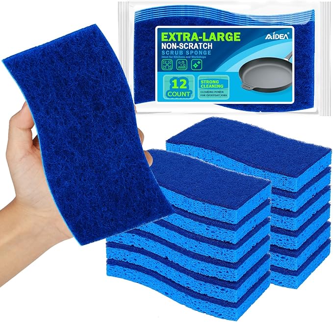 AIDEA XL Scrub Sponges Non-Scratch 12Count, Extra Large Sponges Kitchen by AIDEAHOME