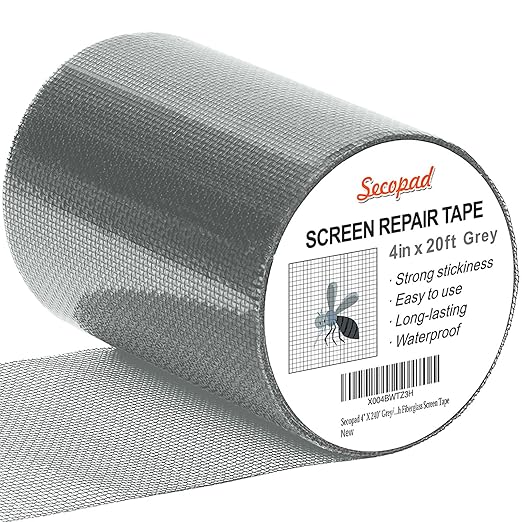 Grey Window Screen Repair Tape, 4IN X 20FT Screen Repair Kit by Secopad