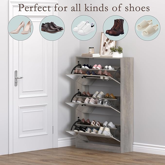 Shoe Cabinet with 3-Flip Mirror Drawers, Freestanding Shoe Rack Organizer with - Image 4