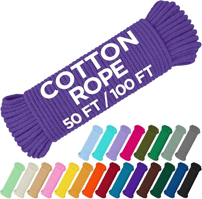 TECEUM Cotton Rope 3/16” – 50 FT – Strong All-Purpose Braided Rope – Natural by TECEUM