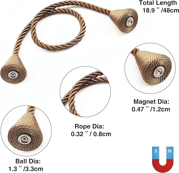 6 Pack Magnetic Curtain Tiebacks Rope Modern Handmade Curtain Tie Backs - Image 3