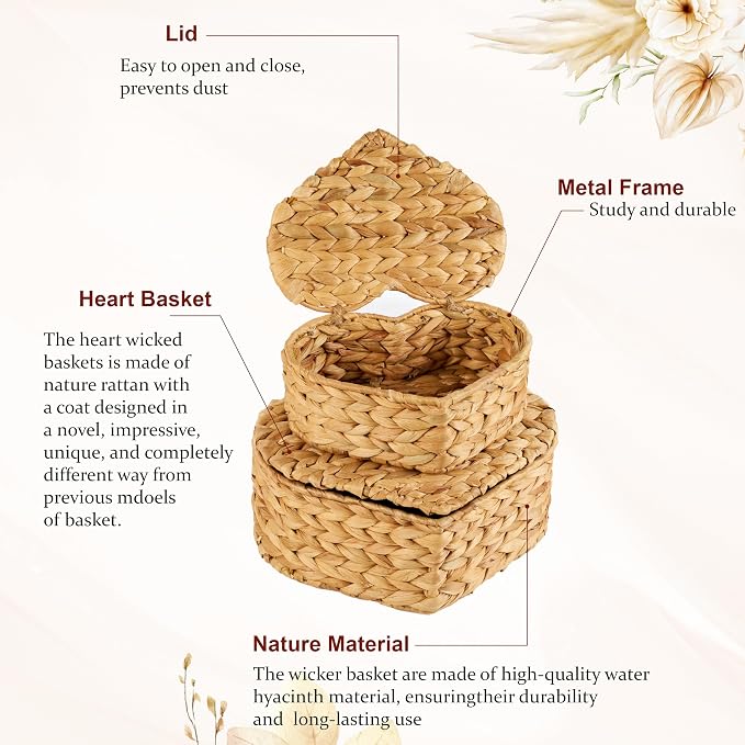 Set of 2 Heart Wicker Storage Bins - Image 5