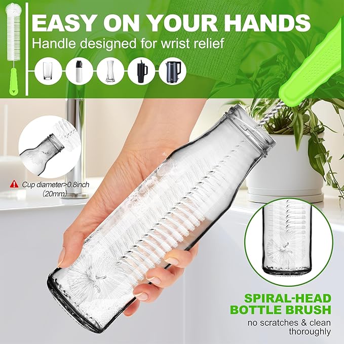 Bottle Brush Cleaner Set of 3, Long Handle Water Bottle & Straw Cleaner Brushes - Image 4