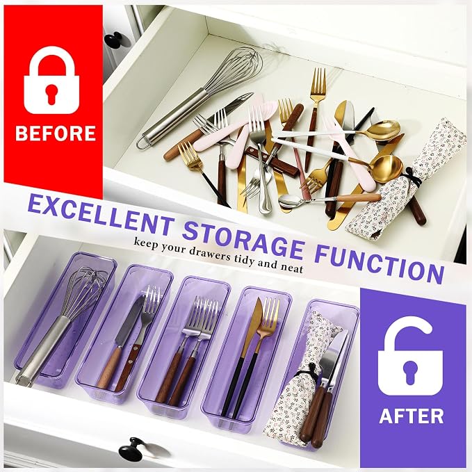 Maitys 12 Pcs Vanity Drawer Organizer 9 x 3 x 2 Inches Clear Plastic Utensil - Image 4