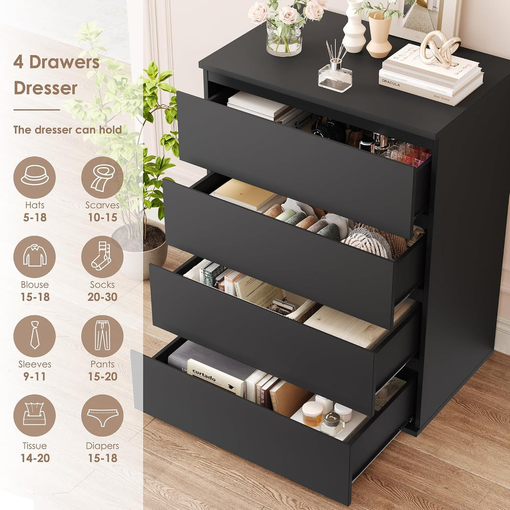 FOTOSOK Black Dresser, Dresser for Bedroom, Small Dresser Chest of Drawers