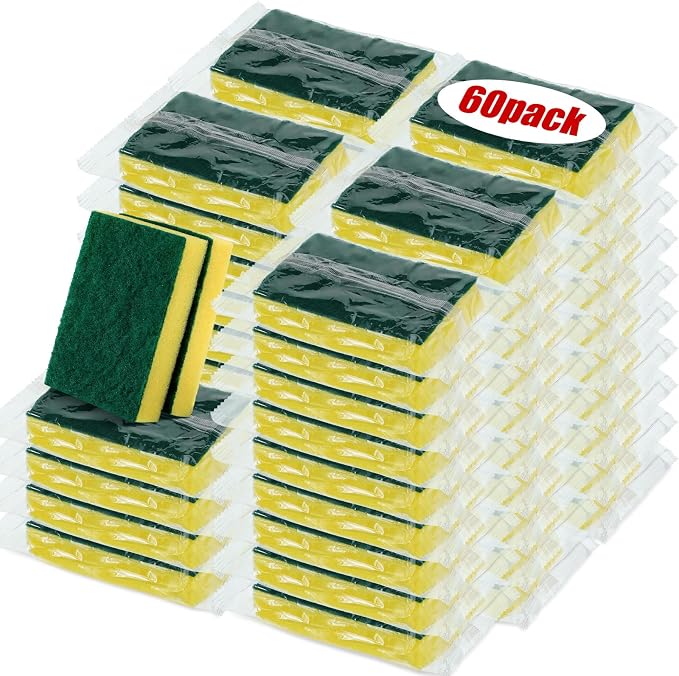 Tanlade 60 Pcs Individually Wrapped Sponge Dishwashing Sponge Bulk Non Scratch by Tanlade