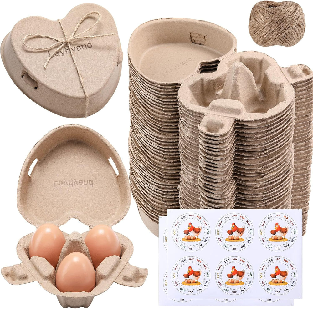 100PCS Valentine Heart Shaped Egg Cartons 3 Count with Label and Jute Rope