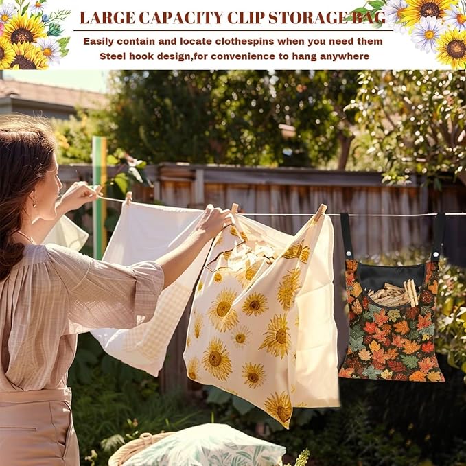 Fashion Maple Leaf Laundry Clothespin Holder Bag - Image 6