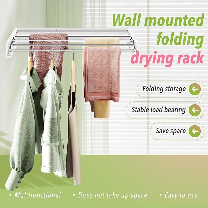 Wall Mounted Clothes Drying Rack 32 inches, Foldbale Laundry Drying Rack Wall - Image 5