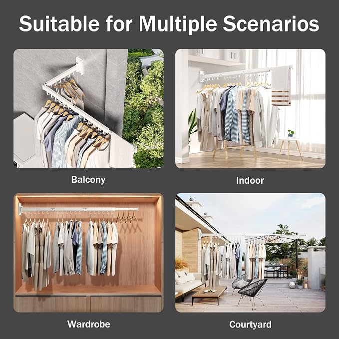 Wall Mounted Clothes Drying Rack, Collapsible Laundry Drying Rack, Retractable - Image 7