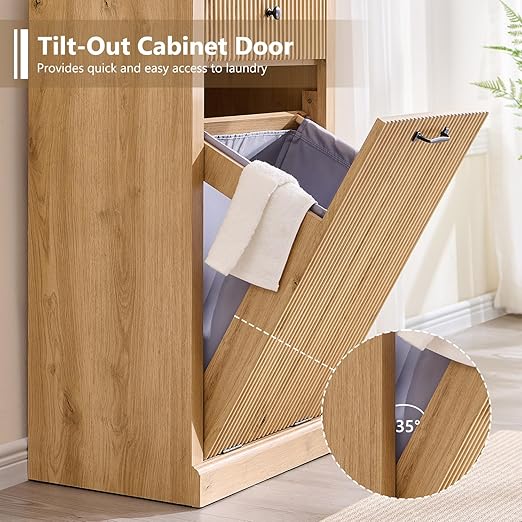 Modern Tilt-Out Trash Can Cabinet, 10 Gallon Fluted Laundry Hamper Cabinet - Image 6