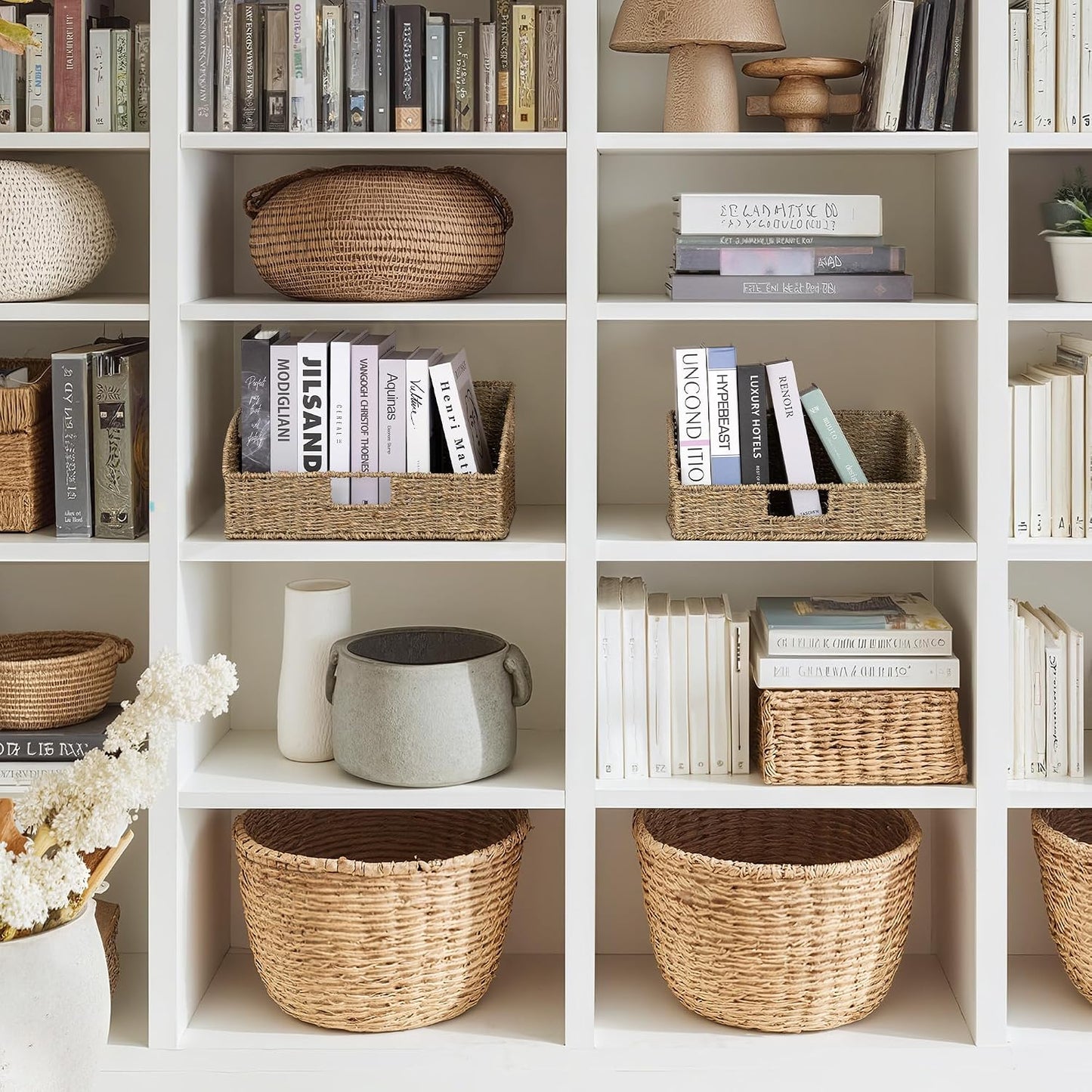 StorageWorks Pantry Baskets for Organizing, Seagrass Storage Baskets,2-Pack | Large Seagrass Baskets, Wicker Storage Baskets for Shelves,Pantry Organizers and Storage,Handwoven Wicker Baskets for Storage