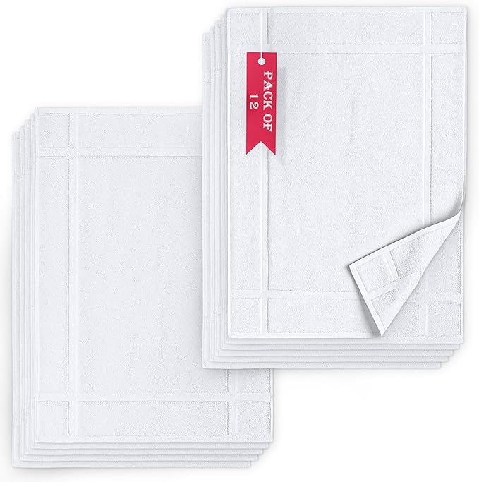 Pearl Linens Pack of 12 100% Cotton Bath Mat 18x25 inches, Soft & Absorbent by PearlLinens