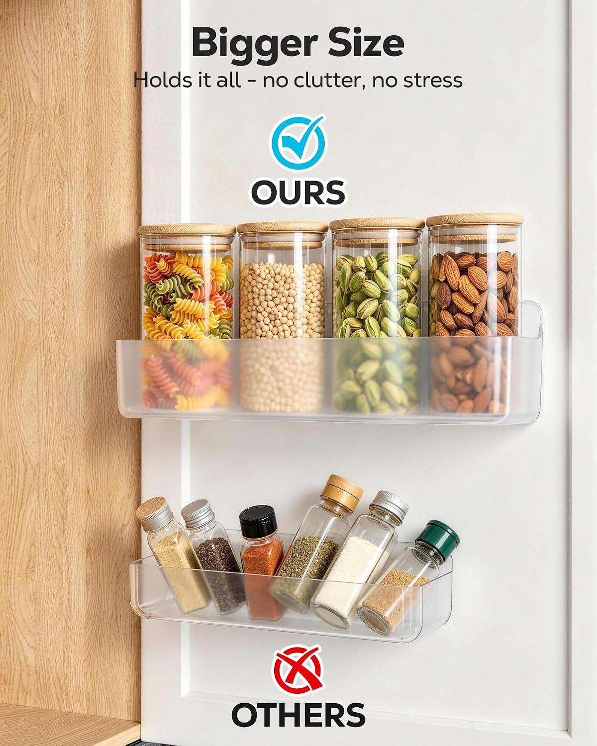 Nieifi Spice Rack Wall Mount, Clear, 2 Pieces | Large Capacity, Removable Design, Rustproof ABS, No Drilling Cabinet Door Organizer for Kitchen, Pantry