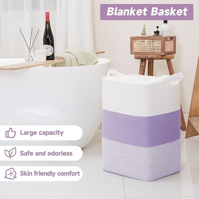 CLHMILY&Z 95L Laundry Basket Rectangular Lavender Rope - Image 2