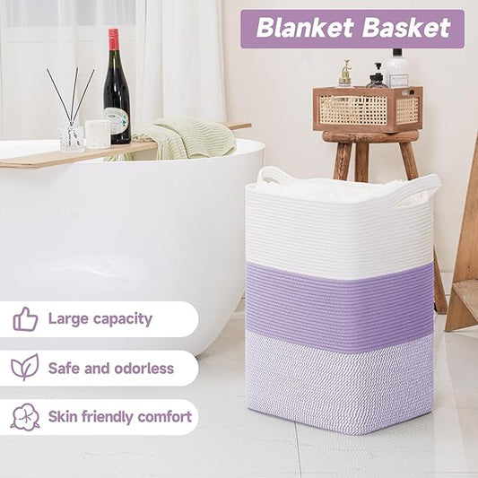 CLHMILY&Z 95L Laundry Basket Rectangular Lavender Rope - Image 2