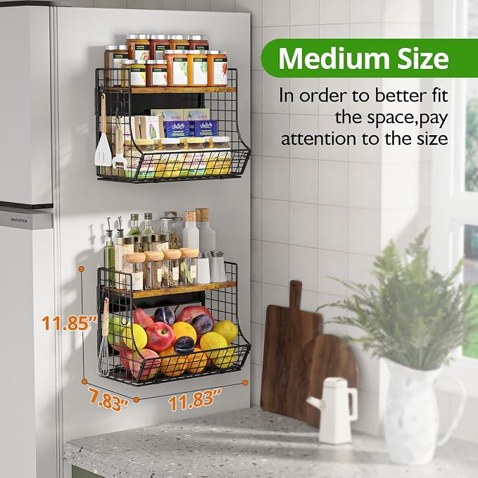 Magnetic Shelf for Fridge with Wood Lid, Fruit Potato and Onion Storage Bins - Image 3